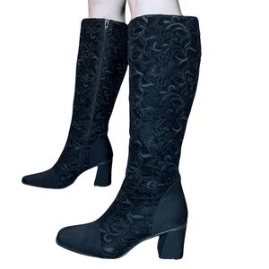 Vintage Kenneth Cole Leather Suede Embossed Flair Heel Boots - Unique Designer